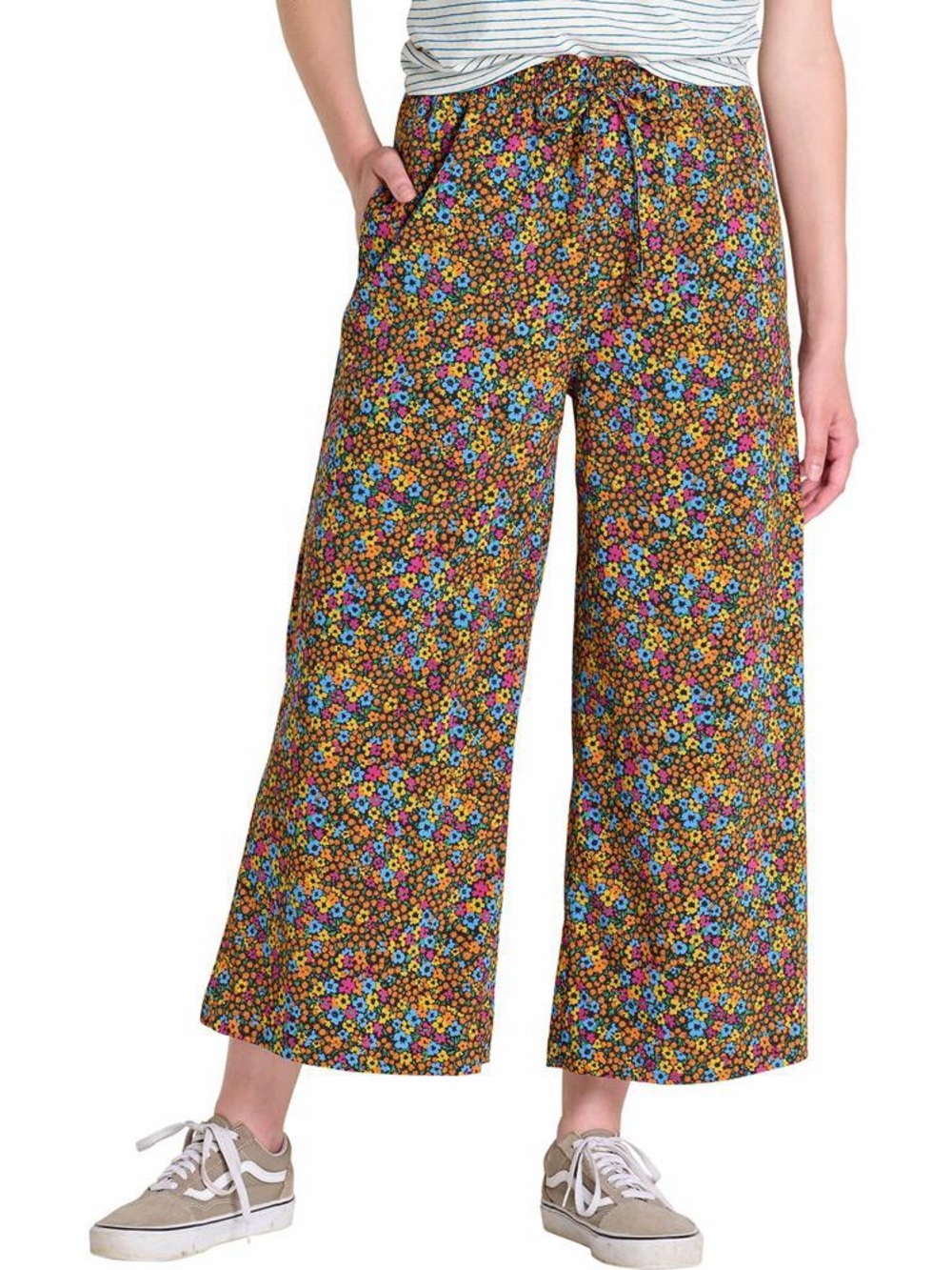 Toad&Co Sunkissed Wide Leg Floral Black Micro Print XL Lightweight Gorp